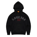 Black hoodie with signature rhinestone atelier 99 logo applied by hand in our worshops.