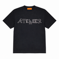 100% cotton tshirt with mixed atelier 99 print design on rhinestones.